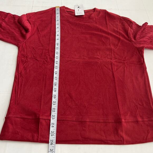 New OFEEFAN Crewneck Sweatshirts Cable Knit Sleeve Lightweight Brick Red Women’s - Picture 7 of 12